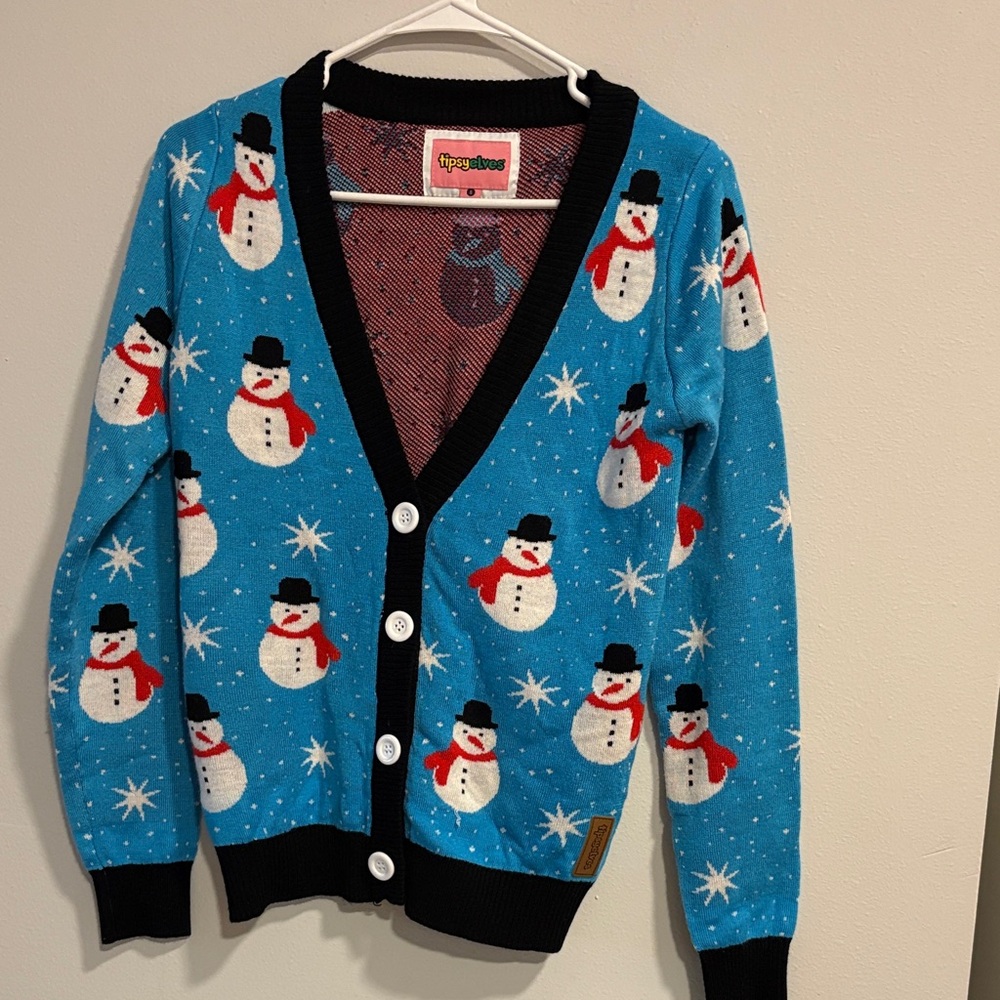Tipsy Elves Blue Snowman Cardigan